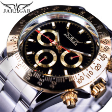 Jaragar 051 Men's Automatic Self Wind Mechanical Watch Golden Bezel Date Stainless Steel Strap Sport Business Watches Clock